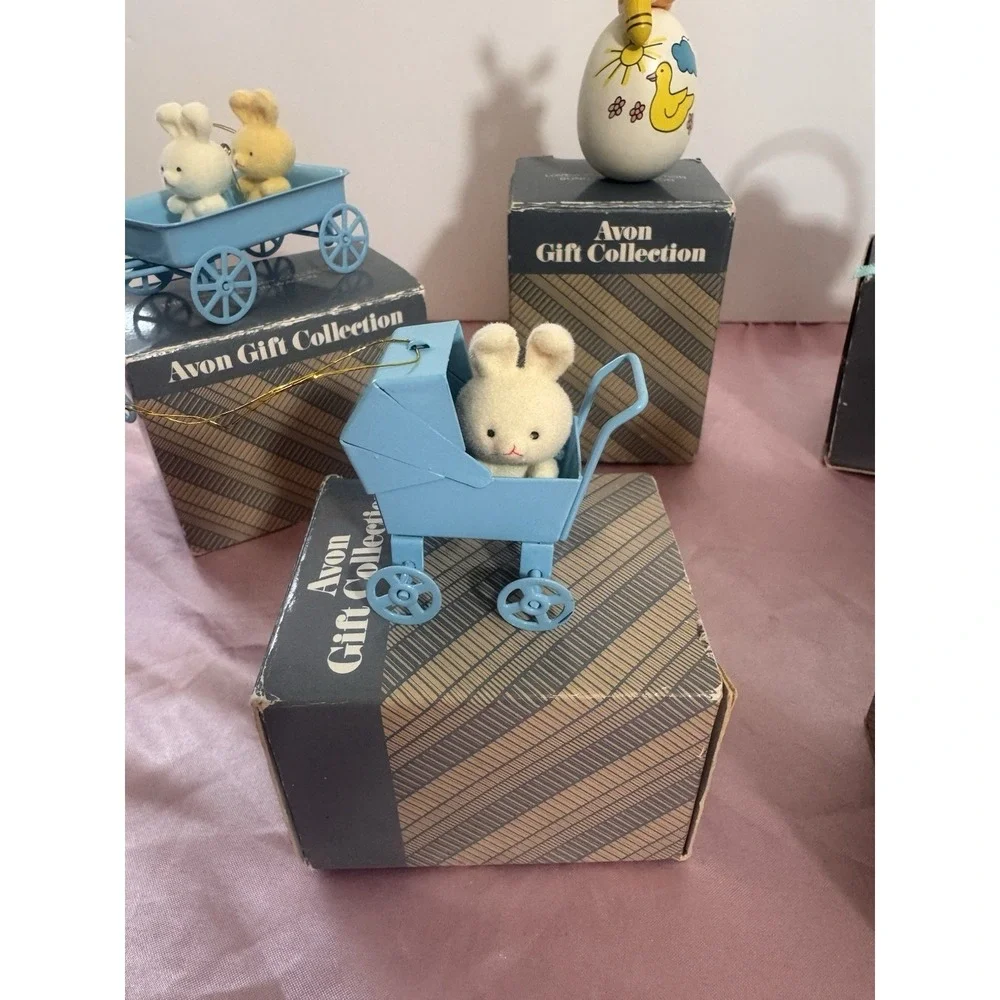 Vintage Avon Easter Ornaments Bunny Lamb‎ Basket Lot Of 6 With Boxes